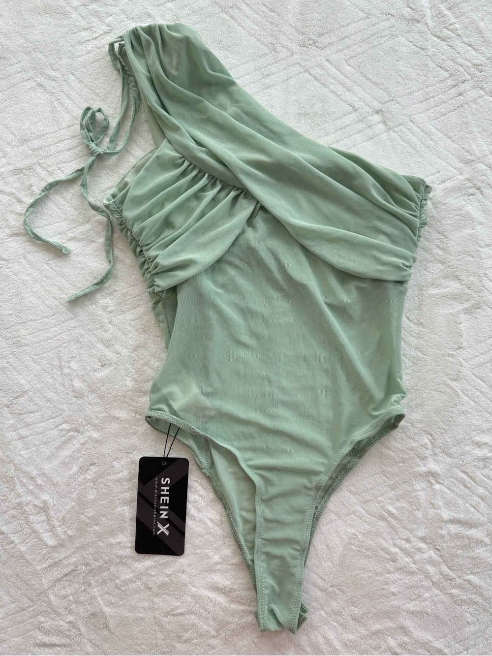 SHEIN Mint Green One-Shoulder Bodysuit